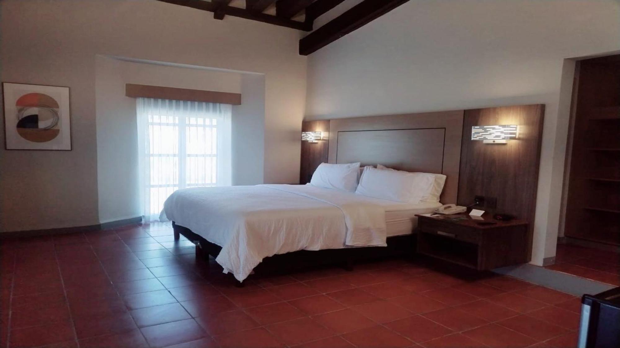 Habitación con cama extragrande y vistas a la ciudad
